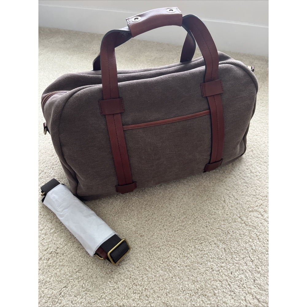 Bosca Mens Canvas Washed Leather Duffle Bag Brown Travel Weekend Bag with Strap